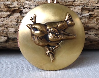 Vintage Style Antiqued Brass Little Sparrow Locket