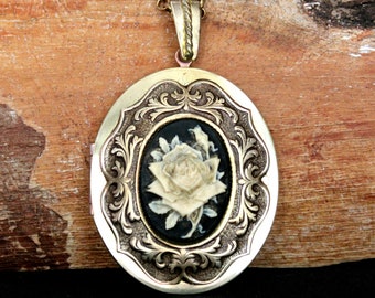 Extra Large Victorian Inspired Polished Brass Cameo Locket Necklace