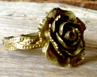 薔薇RING 真鍮 ヴィンテージスタイルの大きな調節可能な真鍮ローズリング - Etsy 日本