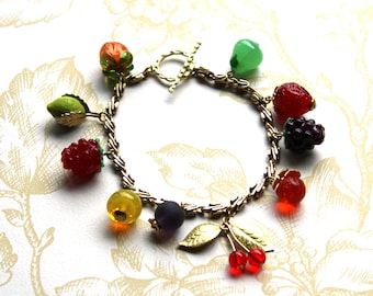 Vintage Style Glass Fruit Brass Charm Bracelet