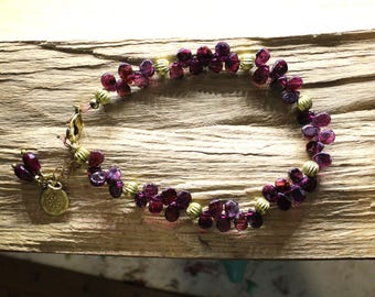 Deep Red Garnet and Brass Beaded Bracelet