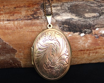 Enormous Oval  Acanthus Leaves Vintage Brass Locket