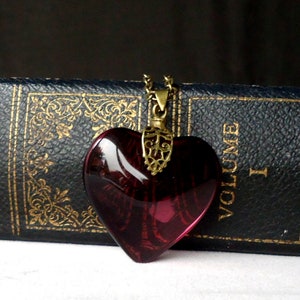 Large Art Nouveau Inspired Amethyst Glass Heart on a Matching Belcher Chain