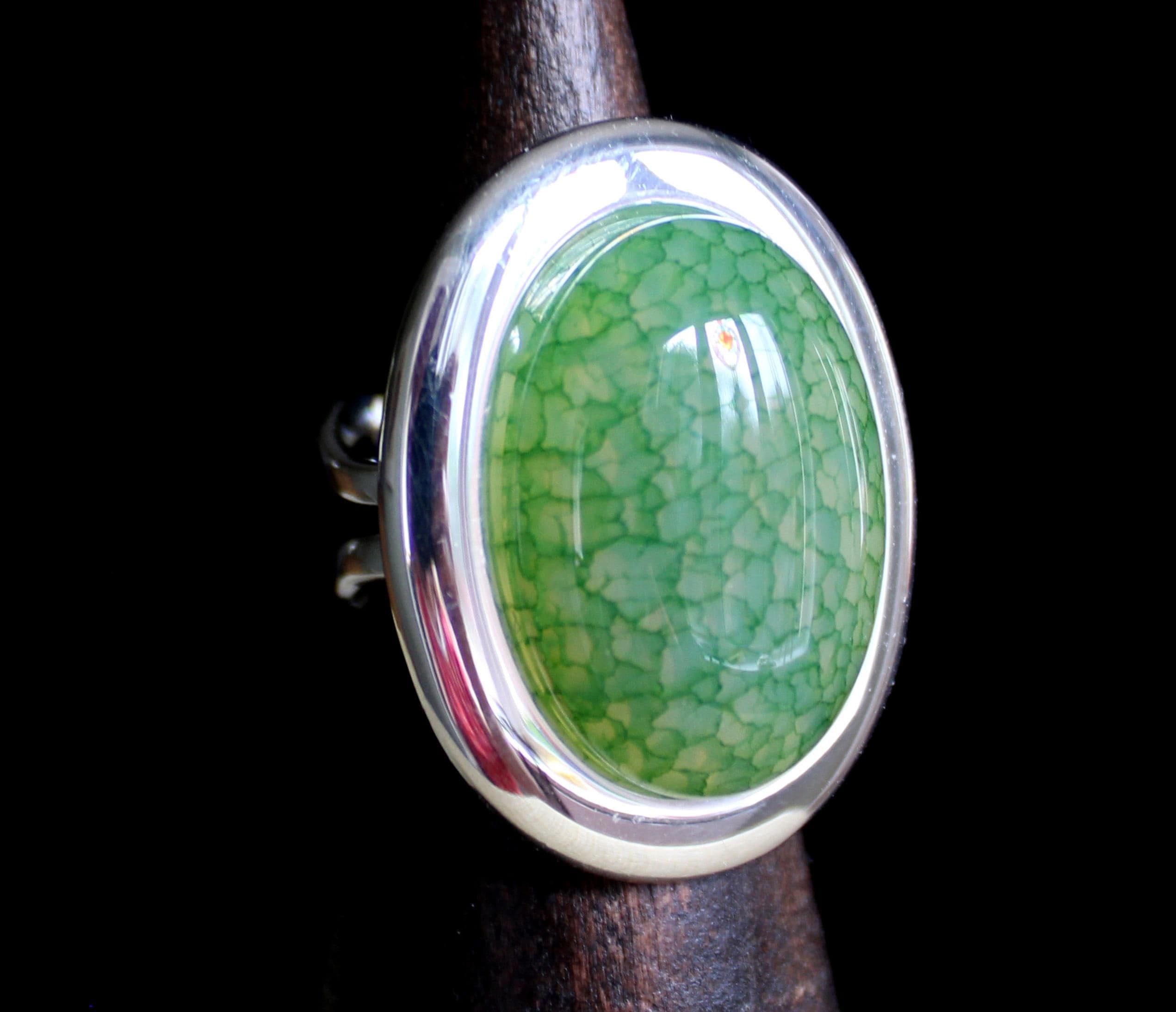 特大サイズ調整可能シルバーメッキレトロスタイルオーバルグリーン