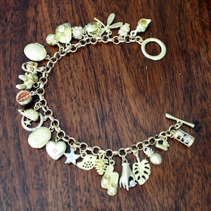Vintage Style Eclectic  Brass Charm Bracelet