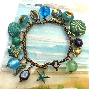 Vintage Style Mixed Media Brass Charm Bracelet