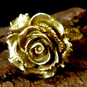 Large Vintage Style Adjustable Brass Rose Ring