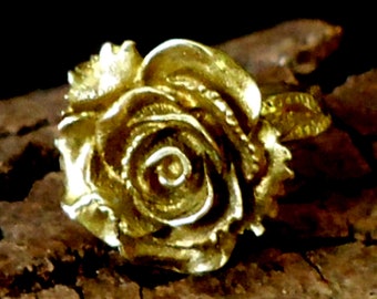 Large Vintage Style Adjustable Brass Rose Ring