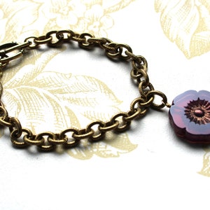 Vintage Style Bracelet with Purple Czech Glass Flower