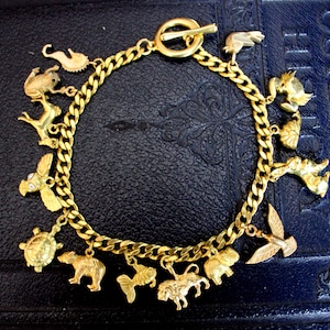 Vintage Style Brass Animal Charm Bracelet