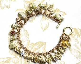 Vintage Style Eclectic  Brass Charm Bracelet