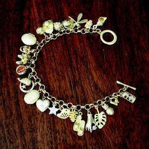 Vintage Style Eclectic  Brass Charm Bracelet