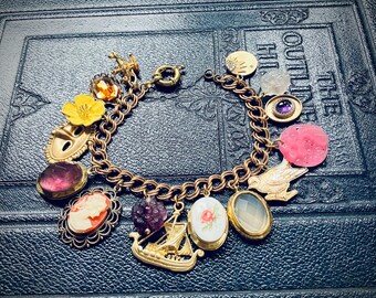 Vintage Style Eclectic Assemblage Charm Bracelet