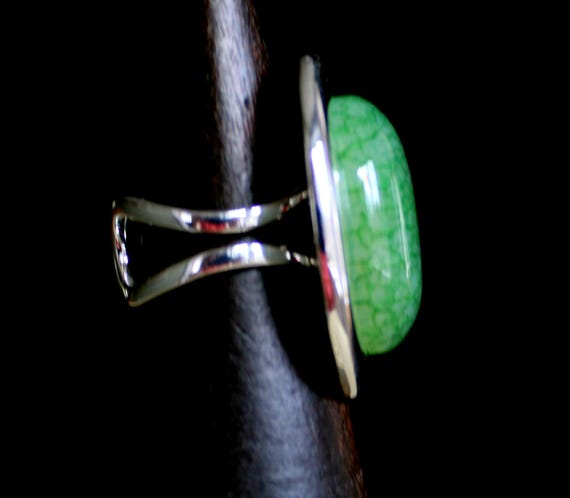 特大サイズ調整可能シルバーメッキレトロスタイルオーバルグリーン