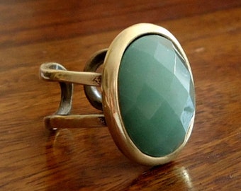 Adjustable Vintage Style Oval Faceted Aventurine Stone Ring