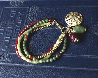 Boho Gemstone and Brass Four Strand Bracelet