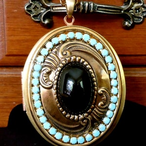 Extra Large Oval Art Nouveau Inspired Brass Locket on a Matching Belcher Chain