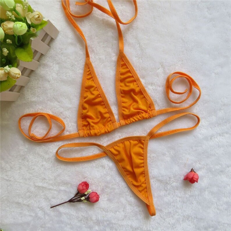 Orange Extreme Micro Bikini Triangle Bikini Crotchless Bikini - Etsy Canada