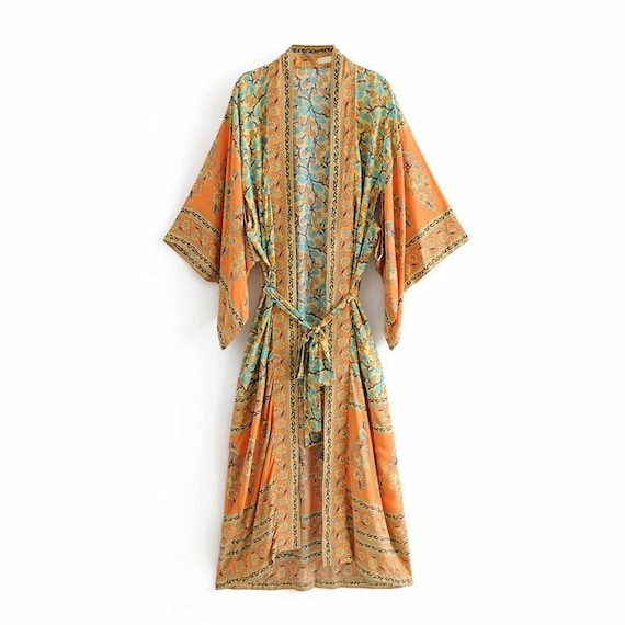 Boho Kimono Robe Women Boho Kimono Dress Floral Summer Long - Etsy