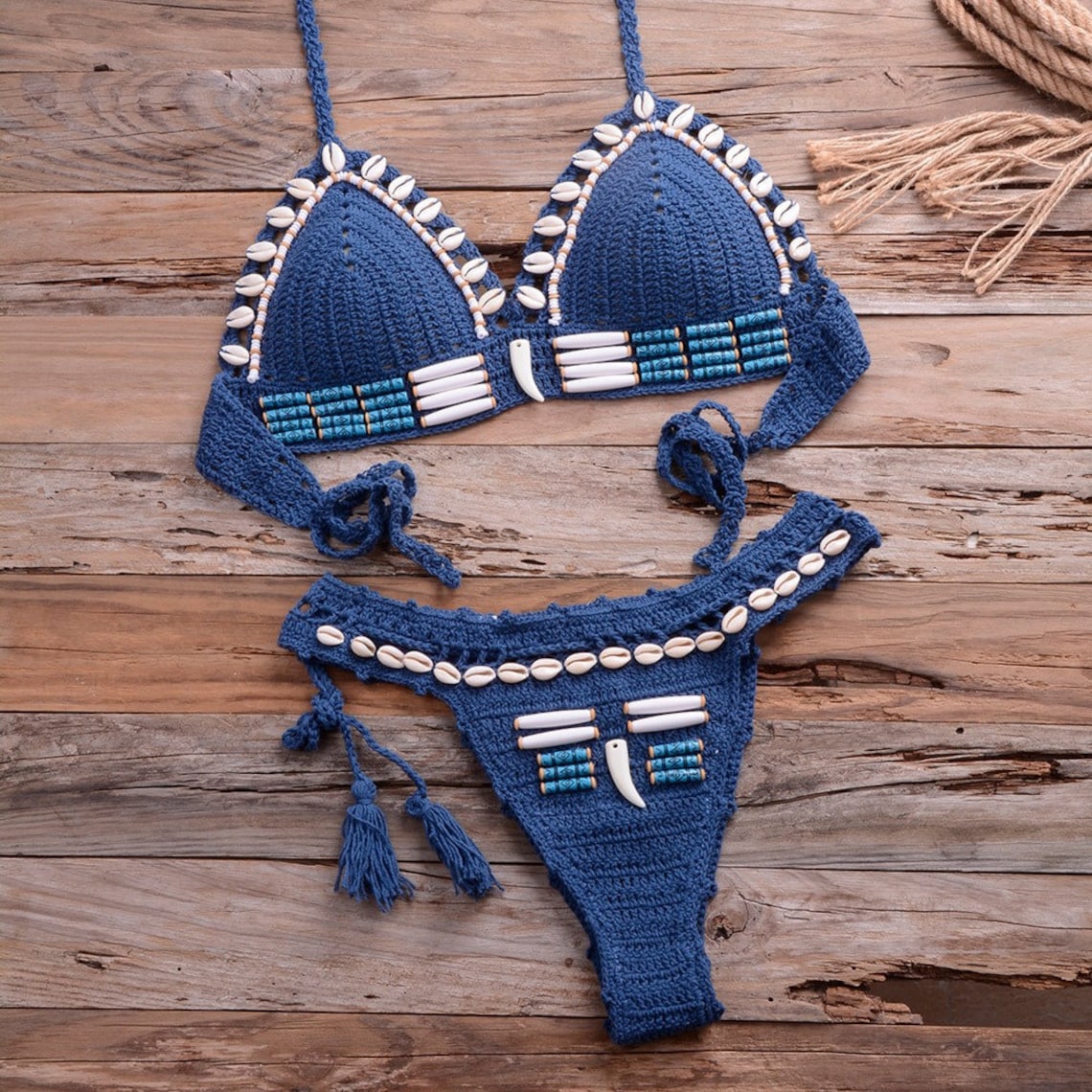 Crochet Blue Bikinis Set Handmade Crochet High Quality Etsy