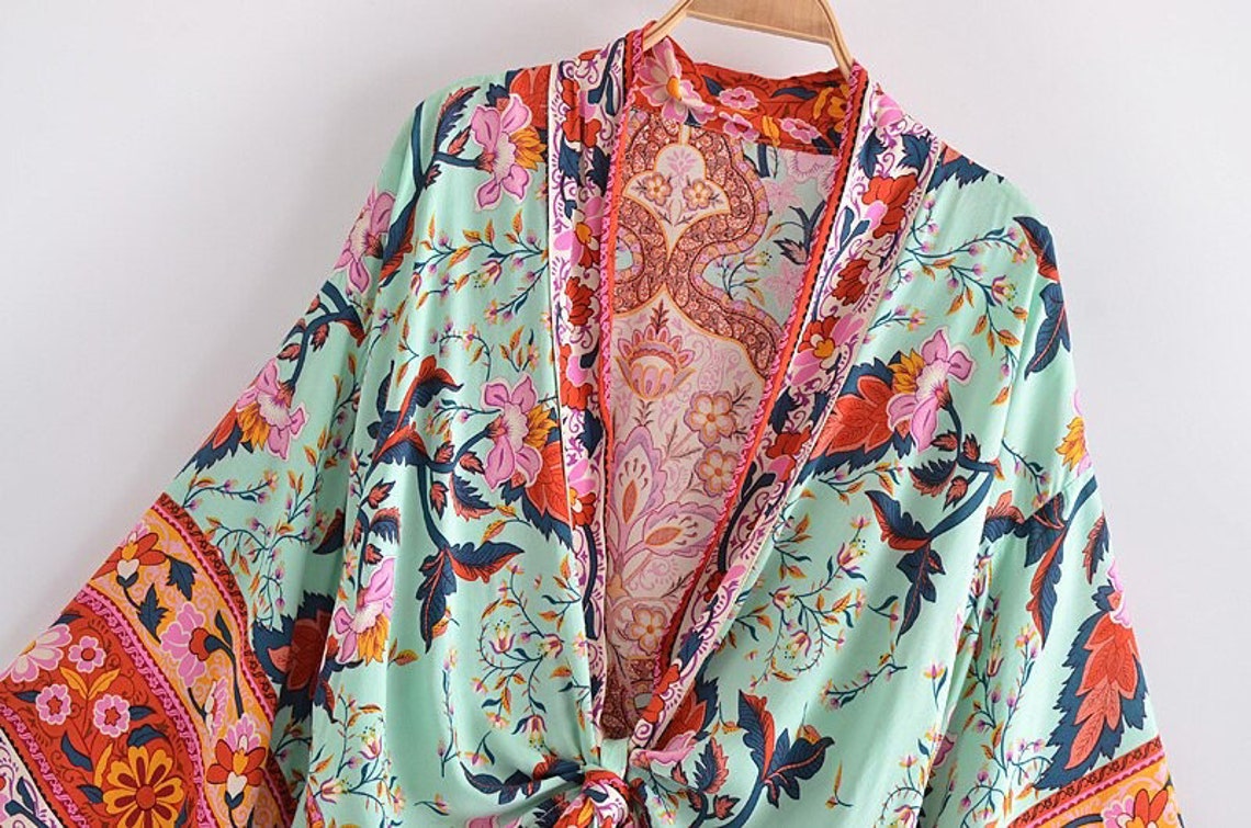 Boho Kimono Short Jacket Boho Vintage Floral Print Sashes - Etsy
