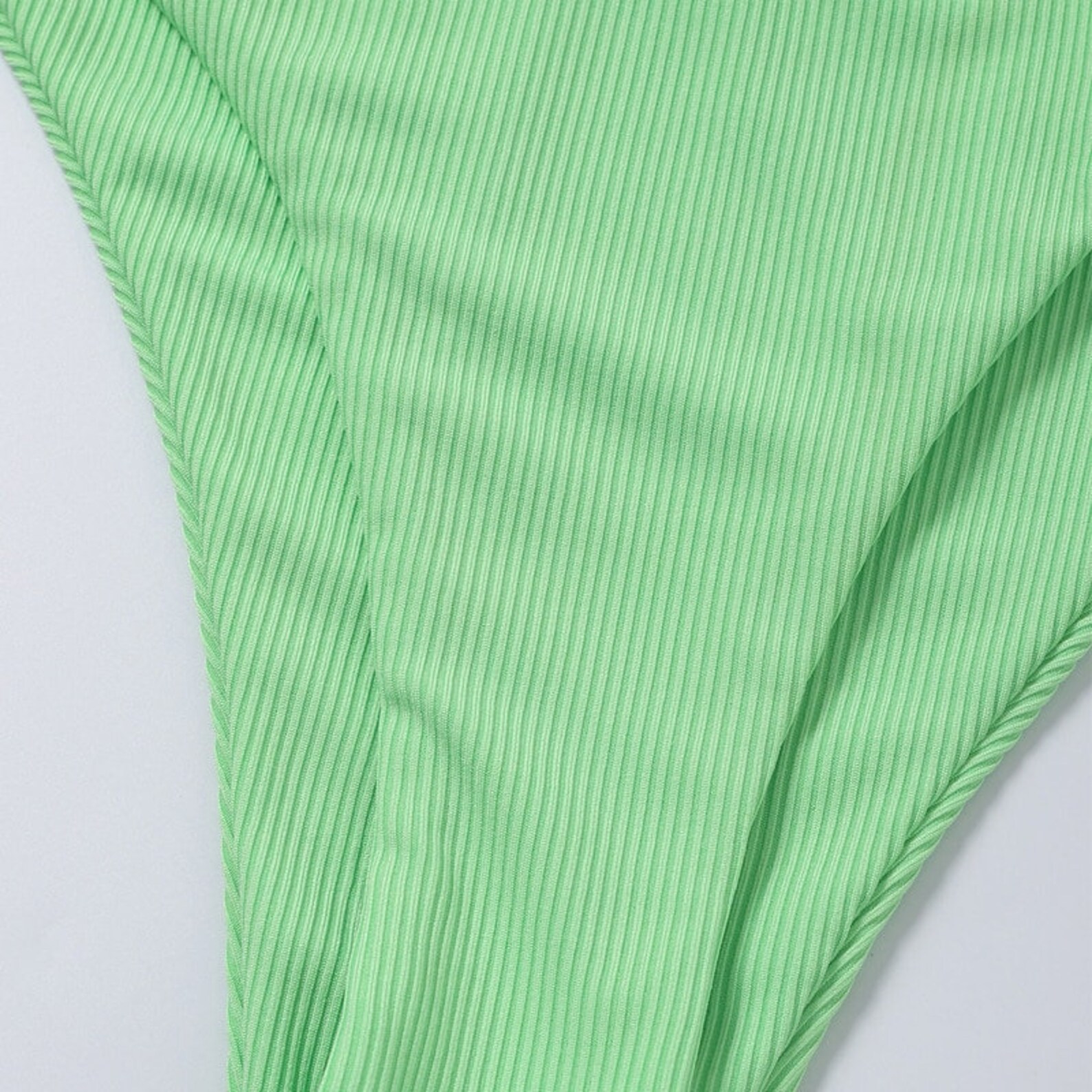 Green Ribbed Bikini Set Bandeau Swimsuit Women Green 2 Pieces Etsy