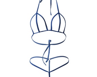 Blue Crotchless Bikini Extreme Micro Bikini Crotch Bikini Open - Etsy