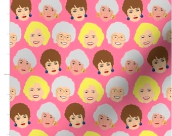 Golden Girls Faces on Pink Fabric By The Yard | Mask Fabric | Thank You for Being a Friends | Stay Golden | Made To Order Fabric