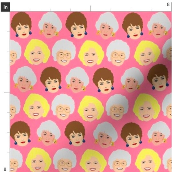 Golden Girls Faces on Pink Fabric By The Yard | Mask Fabric | Thank You for Being a Friends | Stay Golden | Made To Order Fabric