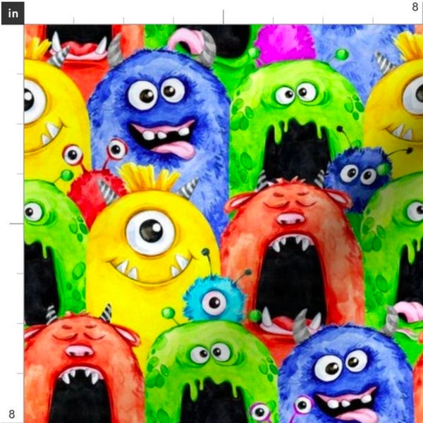 Funny Colorful Scary Monsters Fabric By The Yard | One Eyed Goggle Eyes Monsters Inc  | Children's Fabric | Nursery | Made To Order Fabric