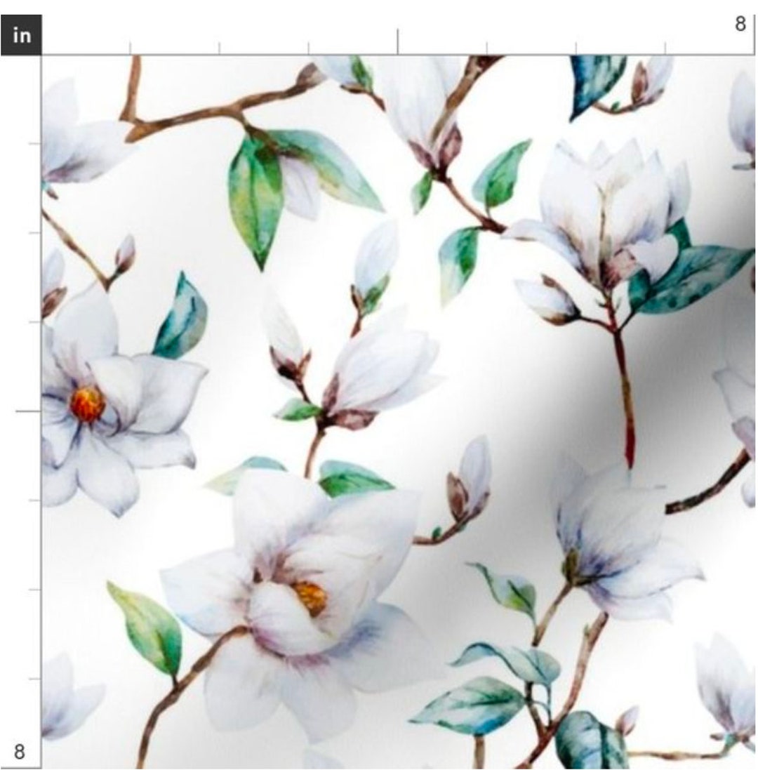 Sweet Magnolias Fabric by the Yard Watercolor Cream White Flowers
