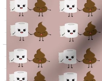 Best Friends Poop & Toilet Paper Fabric By The Yard | Funny Kawaii Smiling Happy Poop and Toilet Paper | Kids Mask | Made To Order Fabric