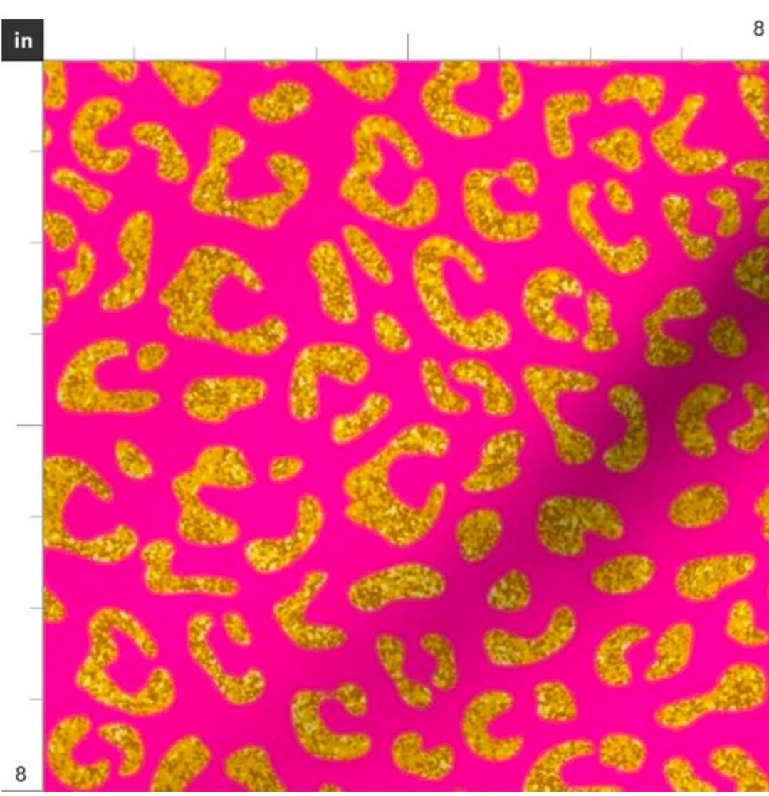 Gold Glitter Hot Pink Leopard Fabric by the Yard Sparkly Gold Faux