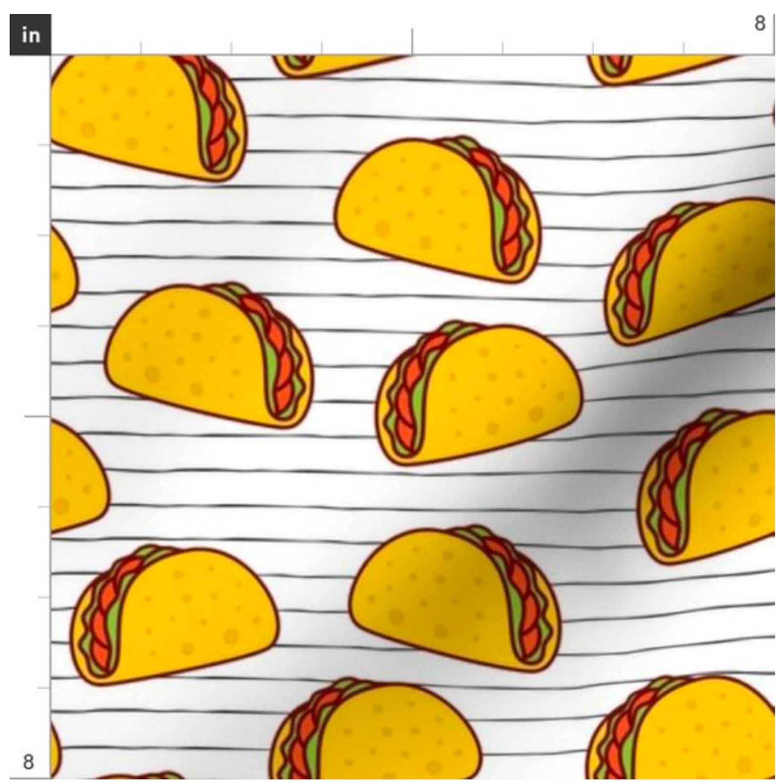 Tacos on Hand Drawn Black Stripes Fabric by the Yard Cinco Etsy
