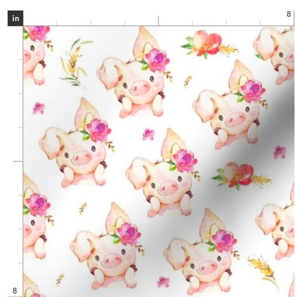 This Little Piglet Fabric By The Yard | Little Piggies | Cute Baby Pig with Flower Headband Crown | Kids Mask Fabric | Made To Order Fabric