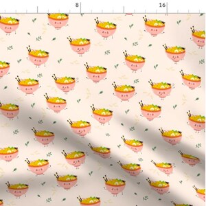 Happy Ramen Noodles Fabric By The Yard Kawaii Noodles Cute Fun Ramen Fabric Asian Noodle Soup Kids Fun Fabric Made To Order Fabric image 2