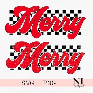 Retro Checkerboard Merry Christmas | Distressed and Non-Distressed | SVG and PNG