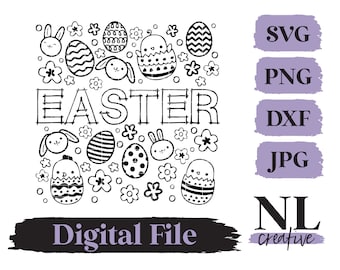 Easter Coloring Doodle SVG  | Cricut, Silhouette, Sublimation