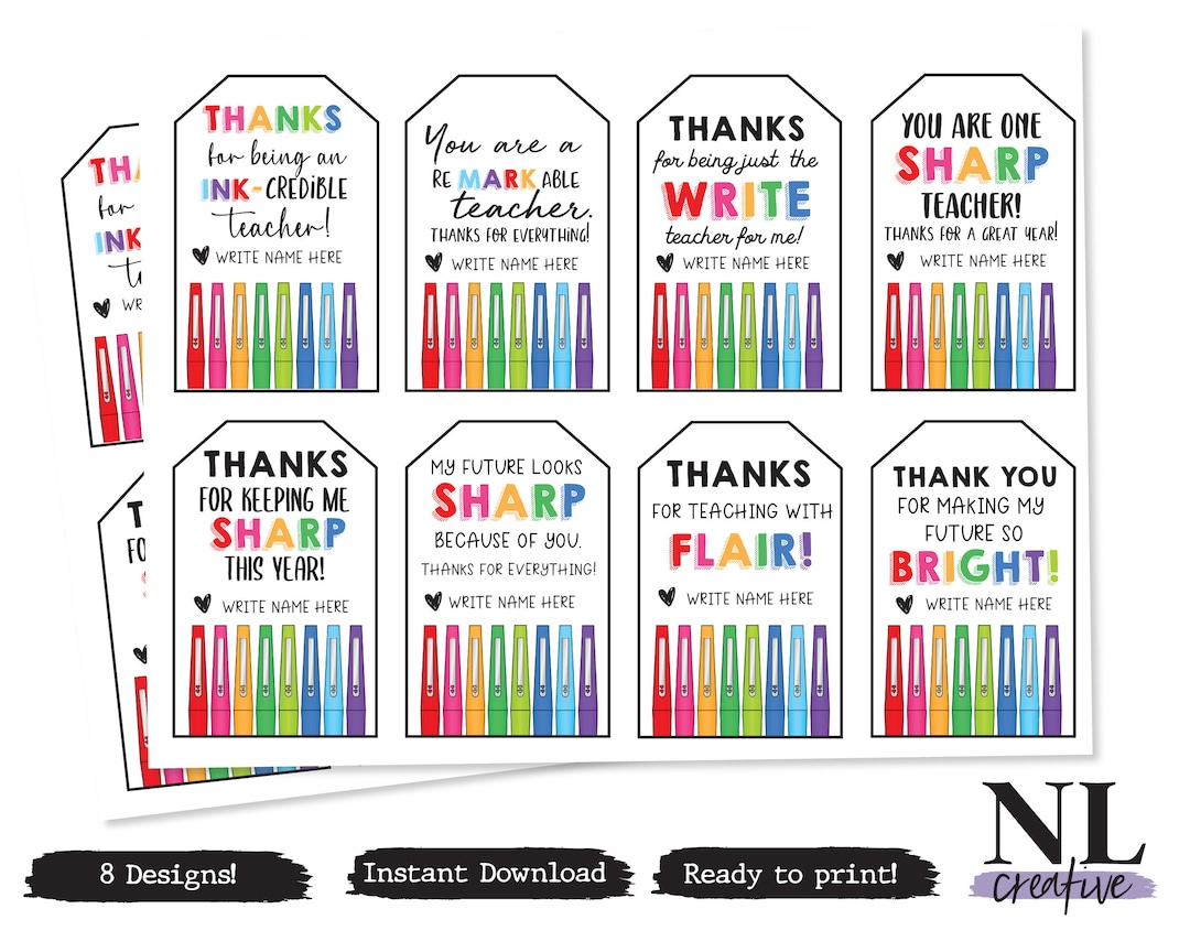 Teacher Appreciation Gift Tags for Flair Pens by Your Thrifty Co