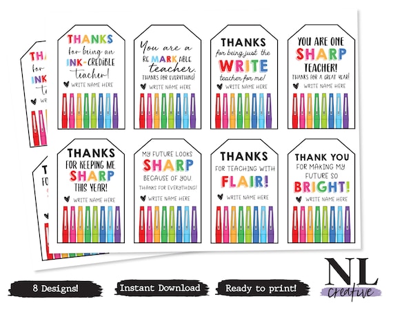 PRINTABLE Teacher Flair Pen Gift Tag Teacher Appreciation Instant