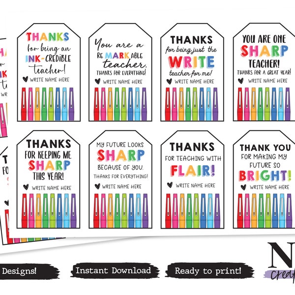 PRINTABLE Teacher Flair Pen Gift Tag | Teacher Appreciation | Instant Download | Ready to Print