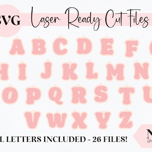 Llavero inicial retro o etiqueta de bolsa SVG / Alfabeto completo - Todas las letras / Archivo cortado por láser