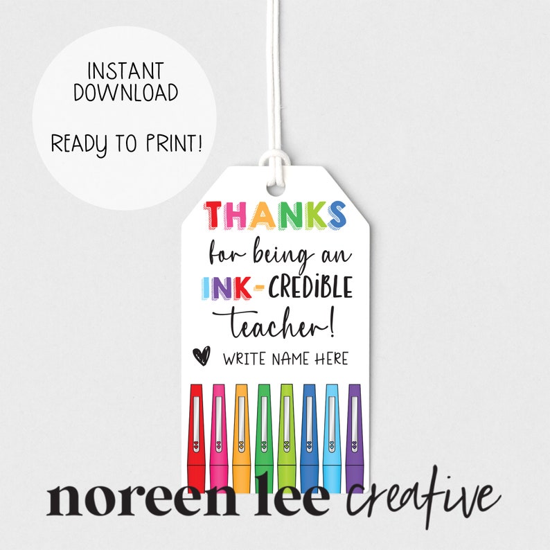 PRINTABLE Teacher Flair Pen Gift Tag Teacher Appreciation Instant Download Ready to Print image 2