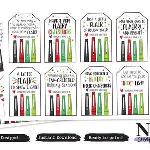 PRINTABLE Teacher Flair Pen Gift Tag | Christmas Colors Gift Label ...