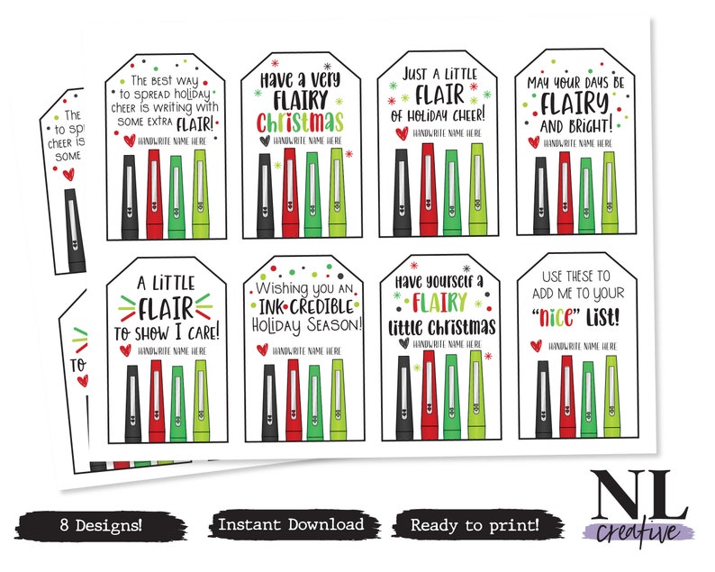 PRINTABLE Teacher Flair Pen Gift Tag Christmas Colors Gift - Etsy