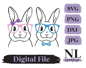 Cute Bunny with Glasses SVG |   Cricut, Silhouette, Sublimation
