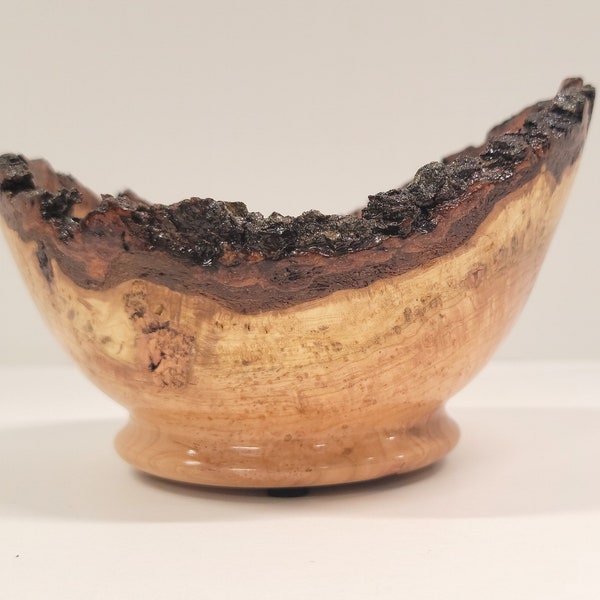 ET-81: Medium Cherry Burl Bowl with Live Bark Edge and Food Safe Coating