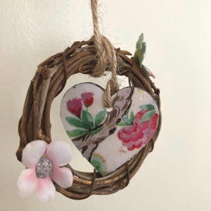 Mini heart wreath, decoupage small heart decoration, door hanger