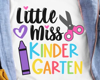 Little Miss Kindergarten Svg, Back To School Svg, Kinder Shirt Cut File, 1st Day of School Dxf, School Shirt Png for Girls, Kinder Clip Art