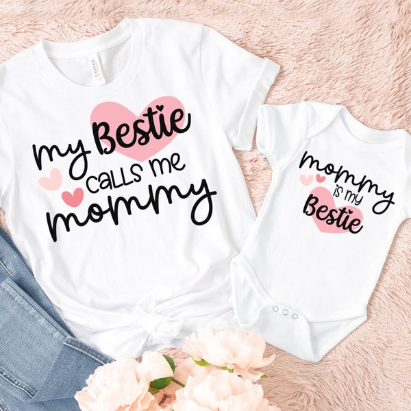 Mommy and me Besties Svg, Mother's Day Tshirt Design, Mommy is my Bestie Cut File, My Bestie Calls Me Mommy Svg for Shirt, Mom and me Png